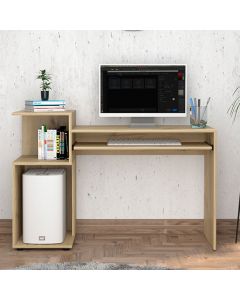 Brooklyn Wooden Computer Desk With Low Shelving Unit In Bleached Pine Effect