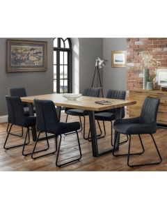 Brooklyn Wooden Dining Table In Oak With 6 Black Leather Chairs