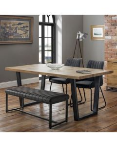 Brooklyn Wooden Dining Table In Oak With Black Bench And 2 Chairs