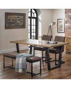 Brooklyn Wooden Dining Table In Oak With Brown Bench And 2 Chairs