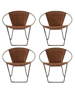 Buffalo Rounded Set Of 4 Genuine Leather Accent Chairs In Brown