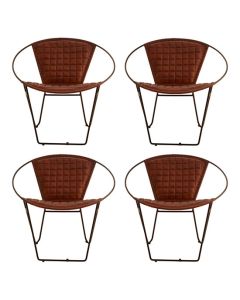 Buffalo Rounded Set Of 4 Genuine Leather Accent Chairs In Tan