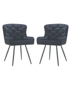 Burnhill Black Velvet Dining Chairs In Pair