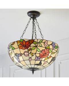 Butterfly Large Inverted Tiffany Art Glass 3 Lights Ceiling Pendant Light In Dark Bronze