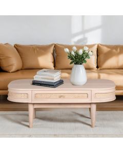 Valencia Cane & Mango Wood Coffee Table With 1 Drawer In Natural