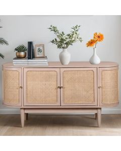 Valencia Cane & Mango Wood Sideboard With 4 Doors In Natural