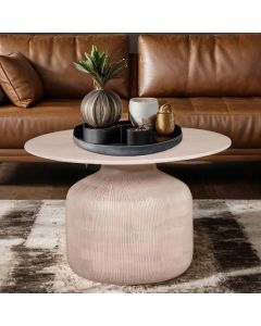 Valencia Cane & Mango Wood Round Coffee Table In Natural