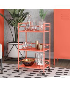 Cache Metal Rolling Drinks Trolley In Orange With 3 Shelves