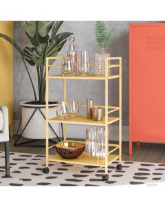 Cache Metal Rolling Drinks Trolley In Yellow With 3 Shelves