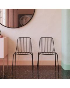 Caden Black Metal Wire Dining Chairs In Pair