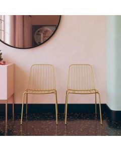 Caden Gold Metal Wire Dining Chairs In Pair