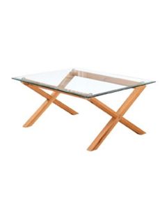 Cadiz Clear Glass Coffee Table With White Oak Wooden Legs