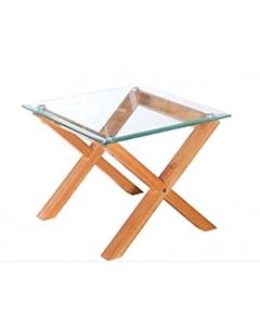 Cadiz Clear Glass Lamp Table With White Oak Wooden Legs