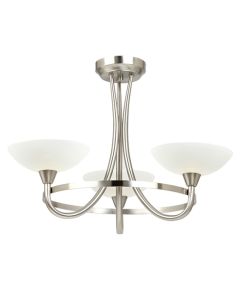 Cagney 3 Lights Matt White Glass Semi Flush Ceiling Light In Satin Chrome