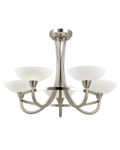 Cagney 5 Lights Matt White Glass Semi Flush Ceiling Light In Satin Chrome