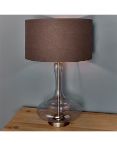 Caia Faux Linen Dark Charcoal Shade Table Lamp In Aged Pewter