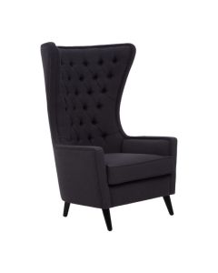 Cala High Back Fabri Upholstered Armchair In Black With Angular Legs