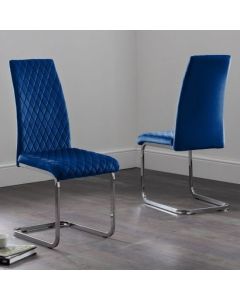 Calabria Blue Velvet Cantilever Dining Chairs In Pair