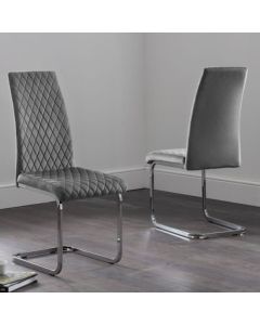 Calabria Grey Velvet Cantilever Dining Chairs In Pair
