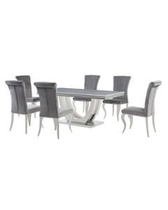 Calacatta White Marble Dining Table With 6 Liyana Grey Chairs