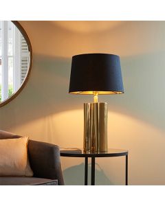 Calan Black Cotton Tapered Shade Table Lamp In Gold