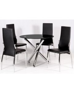 Calder Black Glass Dining Set With Chrome Legs And 4 Chairs