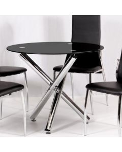 Calder Black Glass Dining Table With Chrome Metal Legs