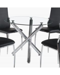 Calder Clear Glass Dining Table With Chrome Metal Legs