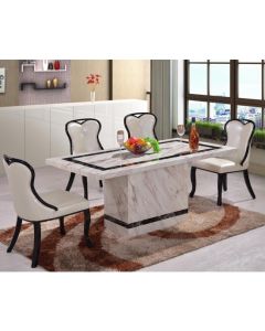 Calgary Natural Stone Marble Dining Set In White With Marble Base