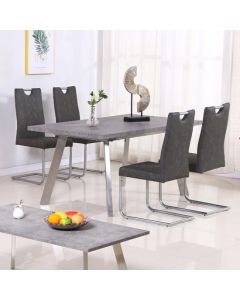 Calipso Concrete Effect Wooden Dining Set With 4 PU Grey Chairs
