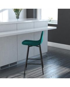 Calvin Green Velvet Upholstered Bar Stools In Pair