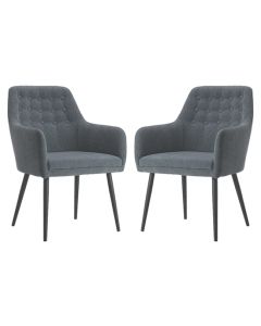 Cambridge Grey Fabric Arm Chairs In Pair With Black Metal Legs