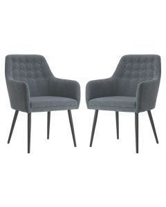 Cambridge Grey Fabric Arm Chairs In Pair With Black Metal Legs