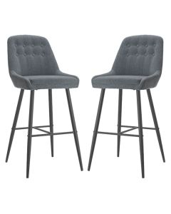 Cambridge Grey Fabric Bar Chairs In Pair With Black Metal Legs
