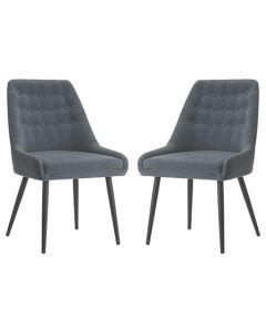 Cambridge Grey Fabric Dining Chairs In Pair With Black Metal Legs