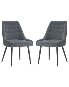 Cambridge Grey Fabric Dining Chairs In Pair With Black Metal Legs