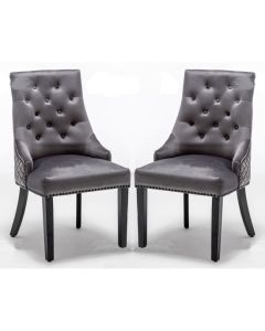 Cambridge Round Knocker Dark Grey Velvet Upholstered Dining Chair In Pair