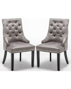 Cambridge Round Knocker Light Grey Velvet Upholstered Dining Chair In Pair