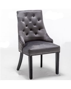 Cambridge Round Knocker Velvet Upholstered Dining Chair In Dark Grey