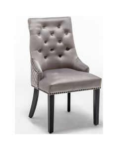 Cambridge Round Knocker Velvet Upholstered Dining Chair In Light Grey