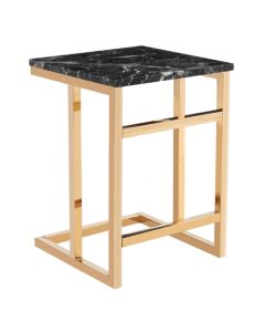Camelot Marble Effect Lamp Table With Golden Chrome Base