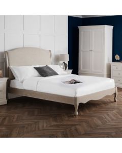 Camille Oatmeal Linen Wooden Super King Size Bed In Limed Oak