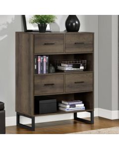 Landon Retro Wooden Bookcase With 2 Shelves And 4 Drawers