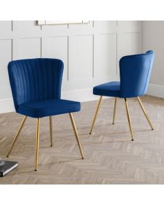 Cannes Blue Velvet Dining Chairs In Pair