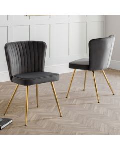 Cannes Grey Velvet Dining Chairs In Pair
