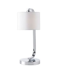 Canning White Faux Silk Drum Shade Table Lamp In Polished Chrome