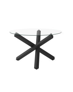 Capri Round Clear Glass Top Dining Table With Matte Black Metal Legs