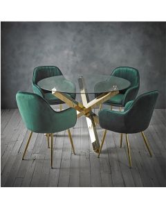 Capri Clear Glass Dining Set With 4 Lara Green Velvet Chairs