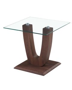 Capri Clear Glass Lamp Table With Walnut Wooden Base