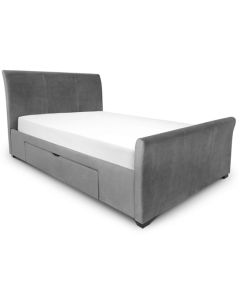Capri Velvet Upholstered Double Bed With Drawers In Dark Grey